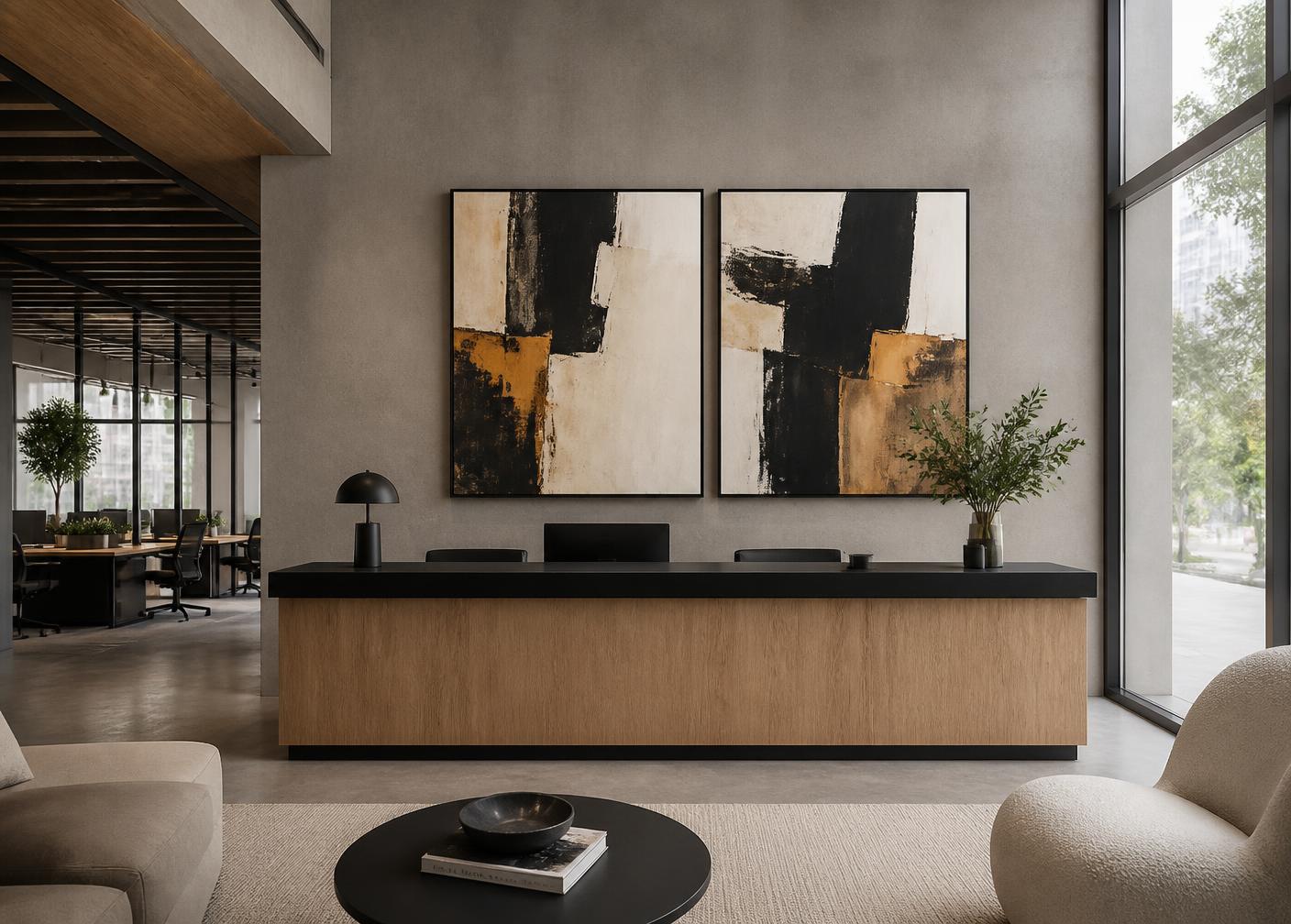 Conceptual commissioned artwork in a reception space