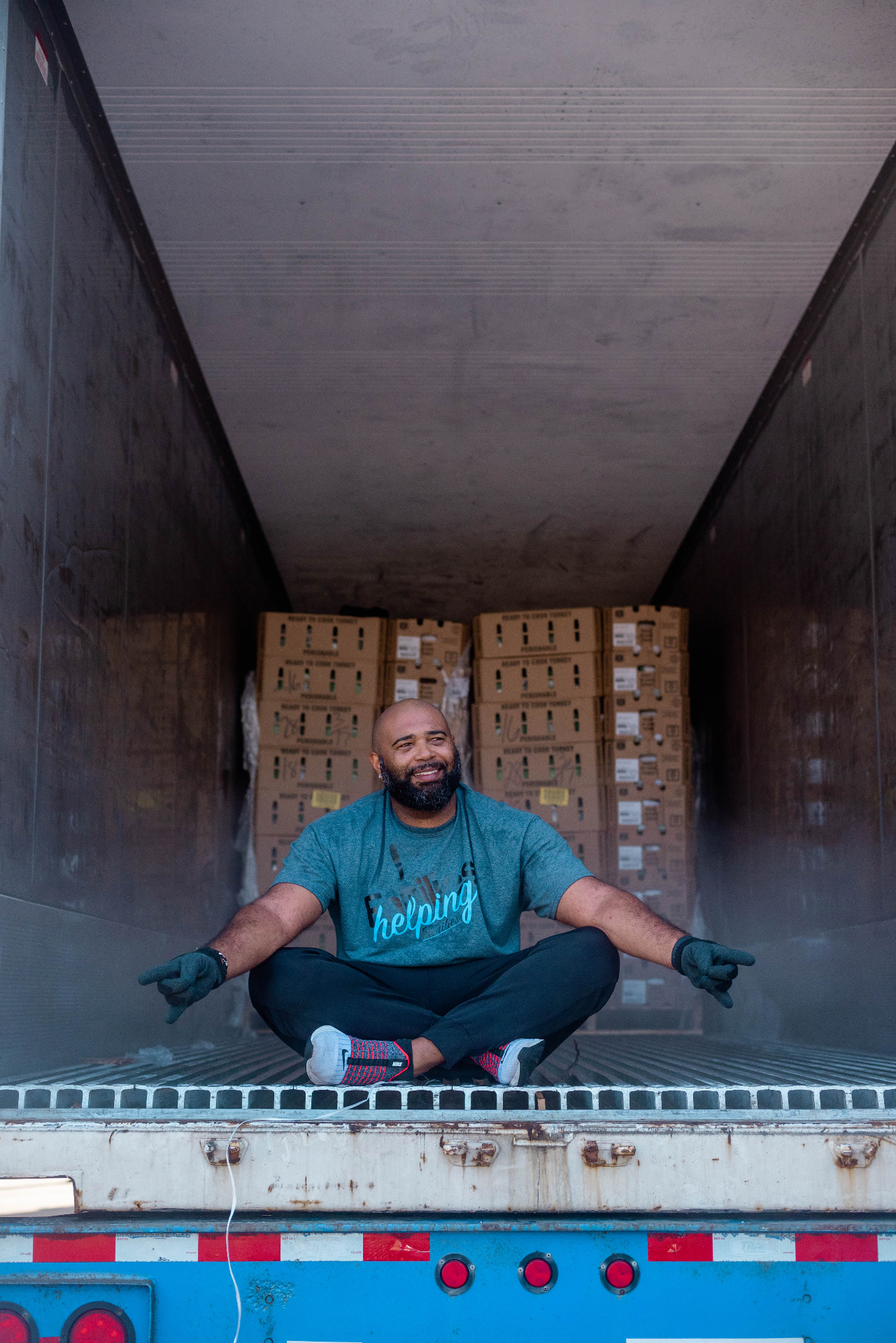 Volunteer sitting in food truck