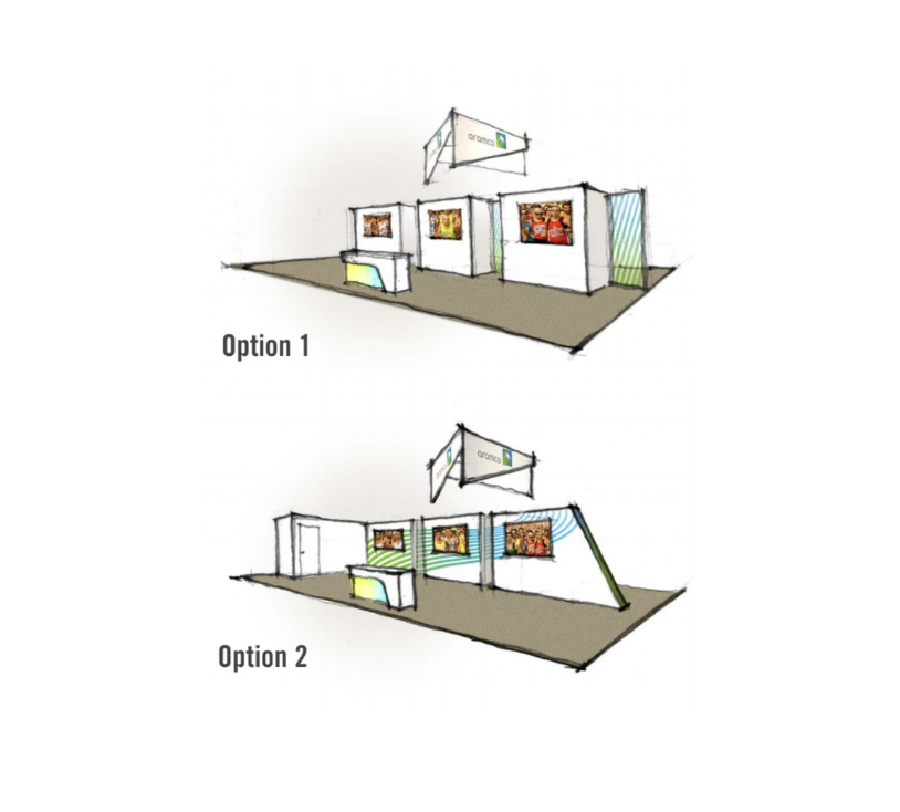 Two early booth layout concepts