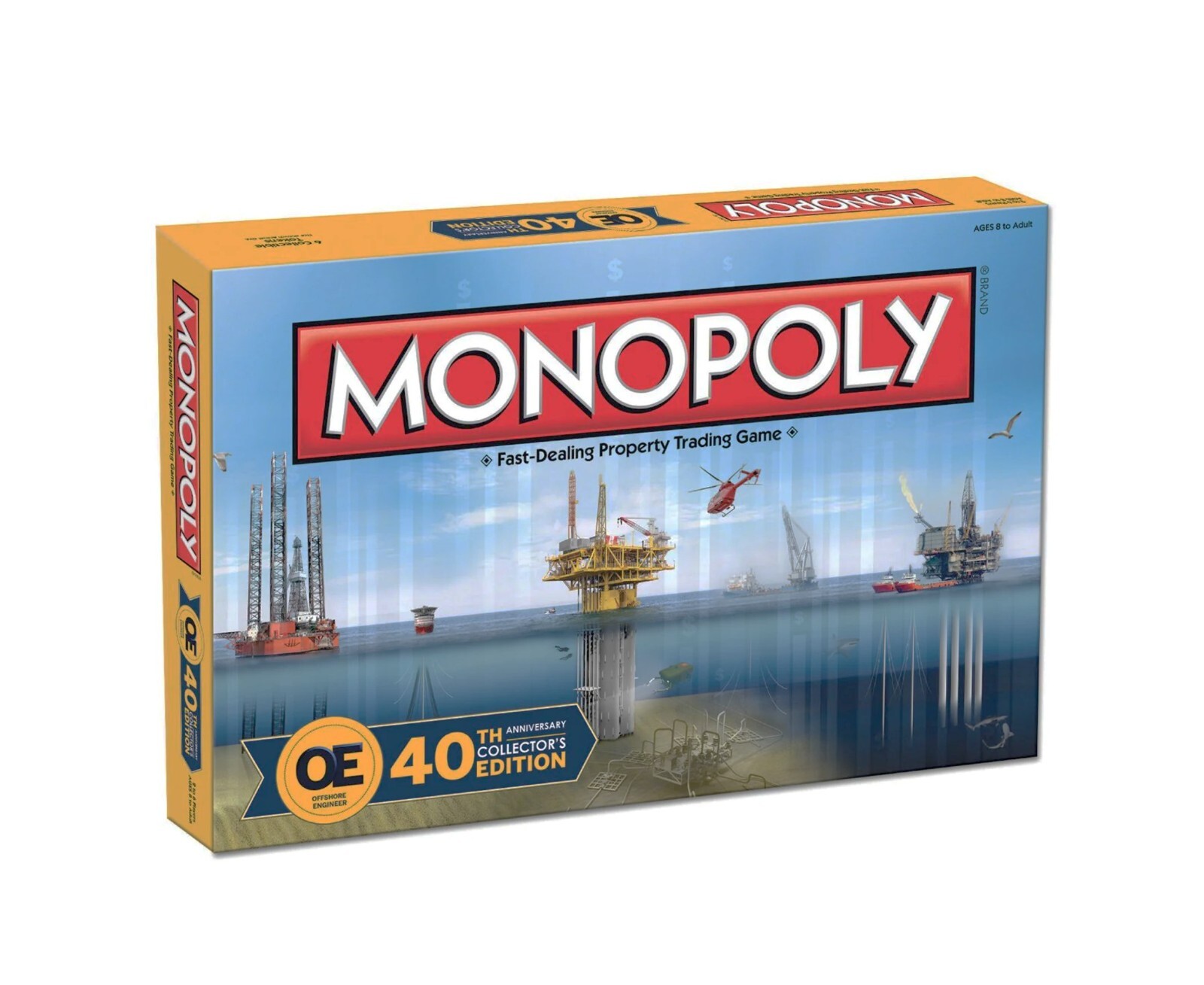 Offshore Monopoly Edition 40th Anniversary Collector's Edition game box showing custom oil industry themed design