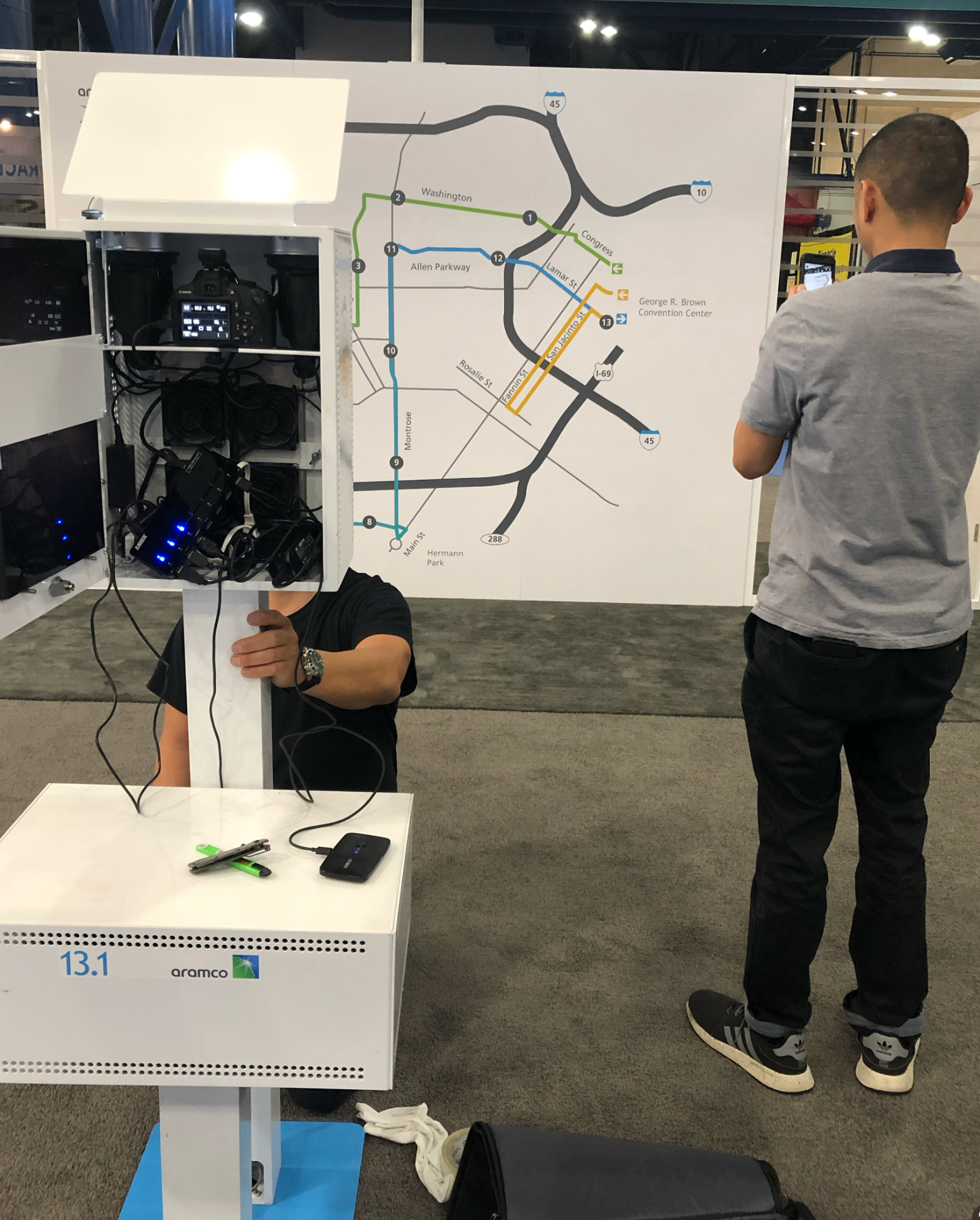 Team installing the race route map
