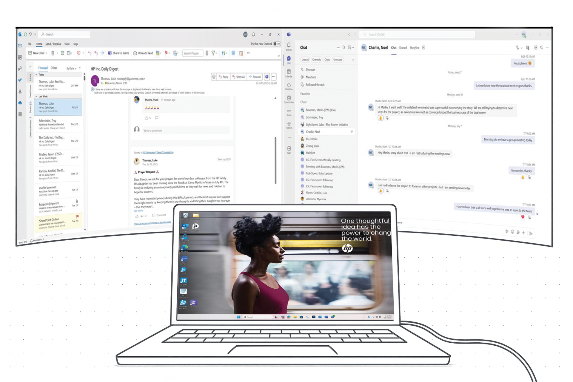 HP dual-screen concept showing team collaboration